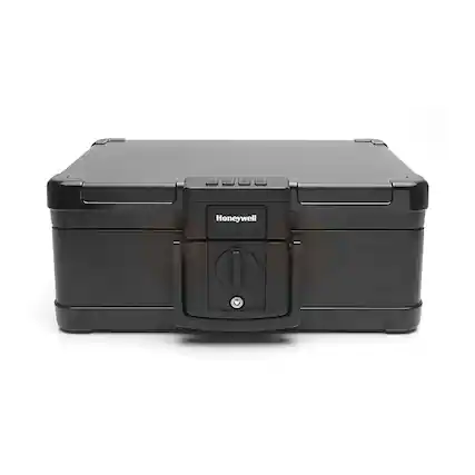 Front. Honeywell - .24 Cu. Ft. Fire- and Water-Proof Chest Safe with Digital Lock - Black.