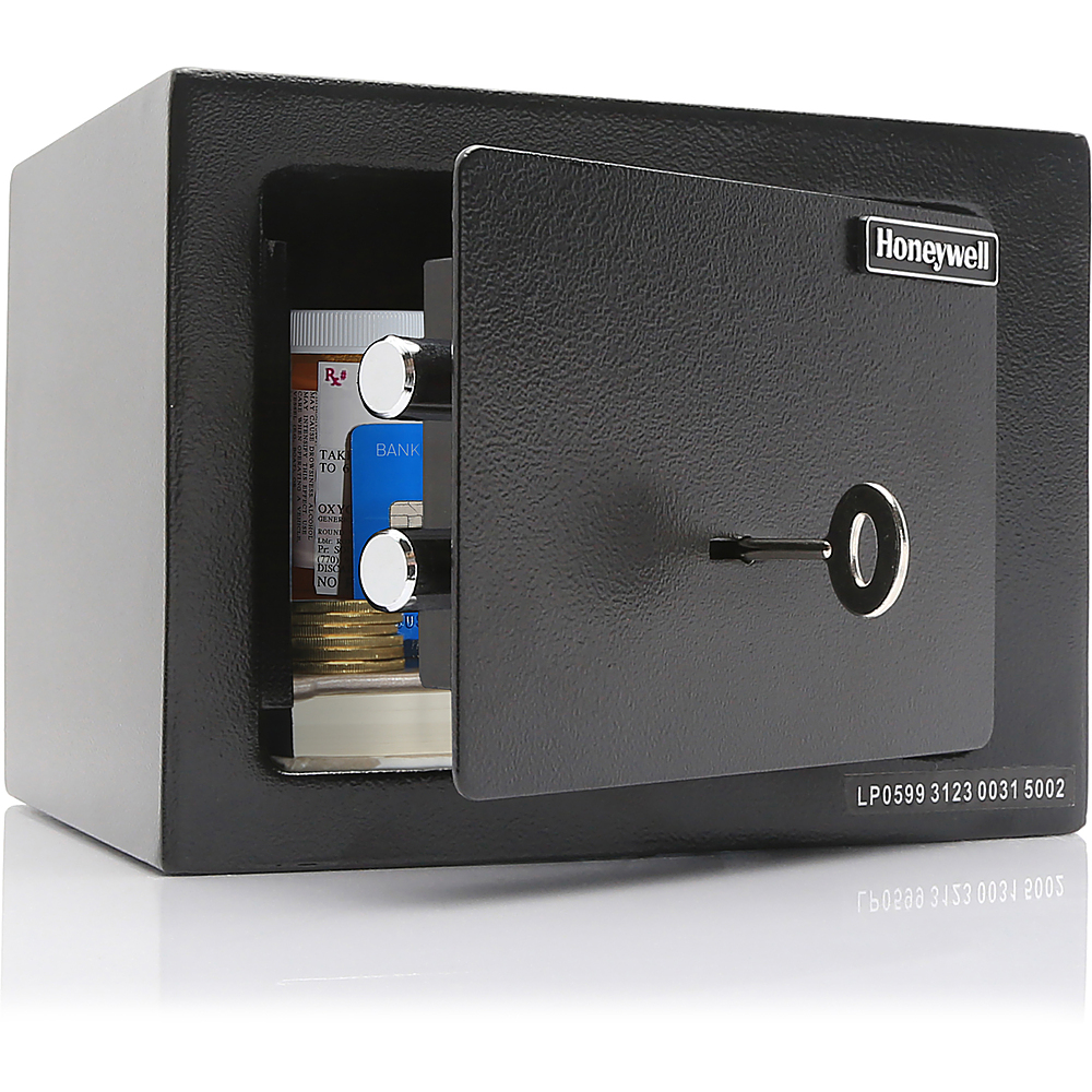 Angle View: Honeywell - .19 Cu. Ft. Small Steel Safe with Key Lock - Black
