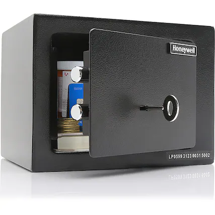 Angle. Honeywell - .19 Cu. Ft. Small Steel Safe with Key Lock - Black.