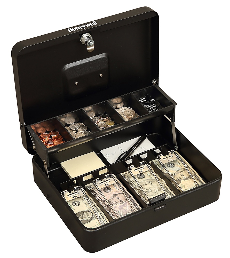 Angle View: Honeywell - Steel Tiered Cash Tray with Key Lock - Black