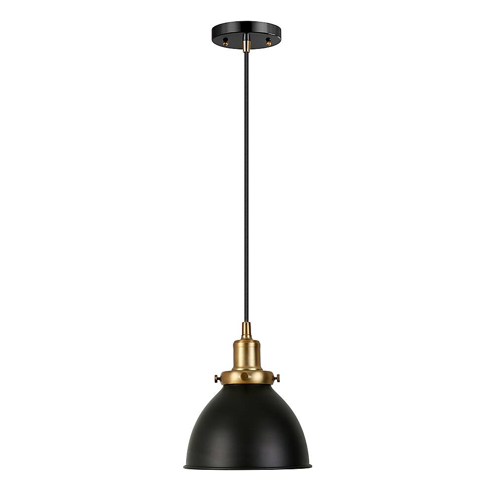 Angle. Hudson&Canal - Madison 8" Metal Pendant - Black/Brass.