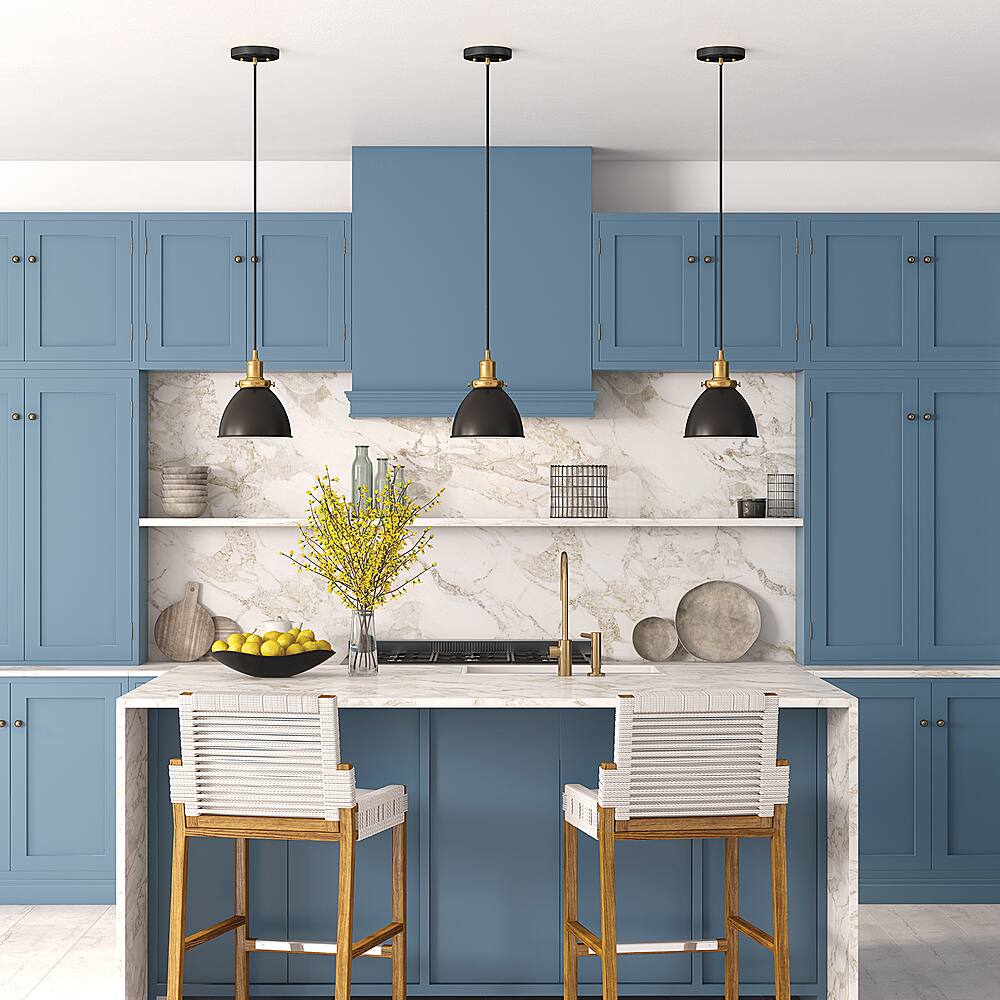 Alt View 12. Hudson&Canal - Madison 8" Metal Pendant - Black/Brass.
