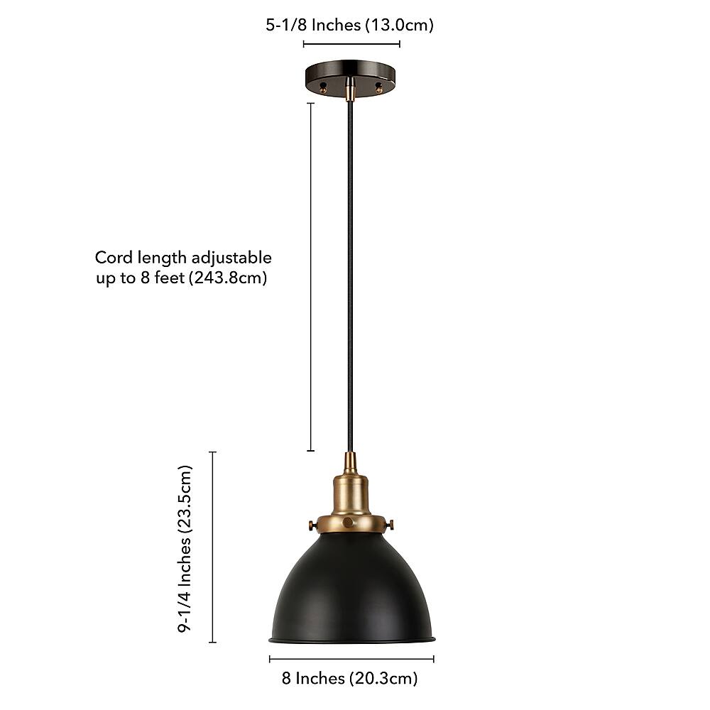 Alt View 13. Hudson&Canal - Madison 8" Metal Pendant - Black/Brass.