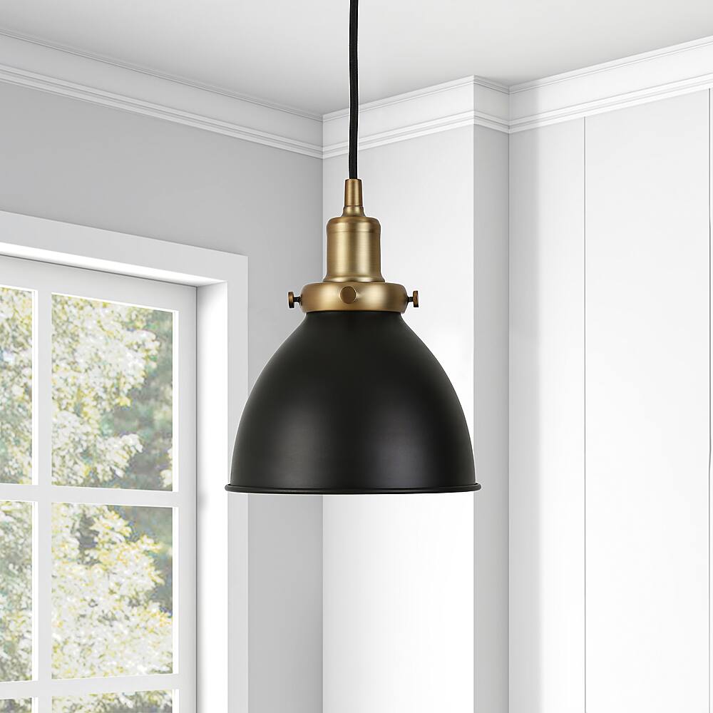 Alt View 16. Hudson&Canal - Madison 8" Metal Pendant - Black/Brass.