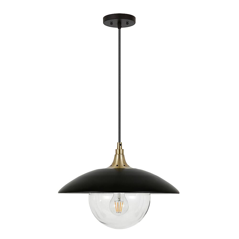 Angle. Hudson&Canal - Alvia Clear Glass Pendant - Matte Black/Brass.