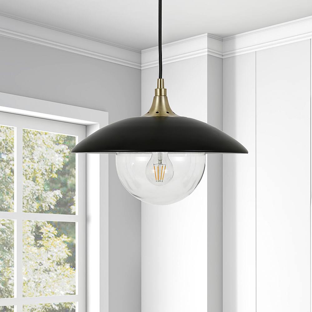 Alt View 11. Hudson&Canal - Alvia Clear Glass Pendant - Matte Black/Brass.