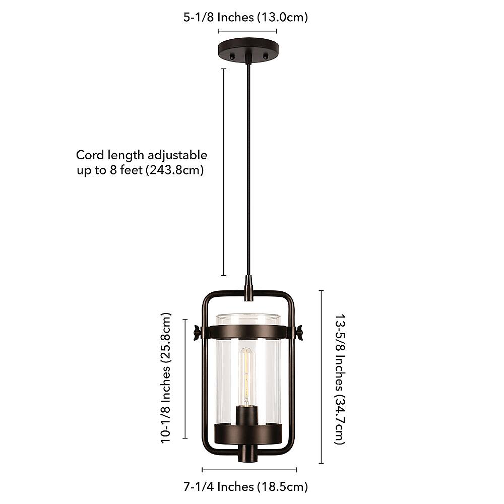 Alt View 12. Hudson&Canal - Orion Industrial Clear Glass Pendant - Blackened Bronze.