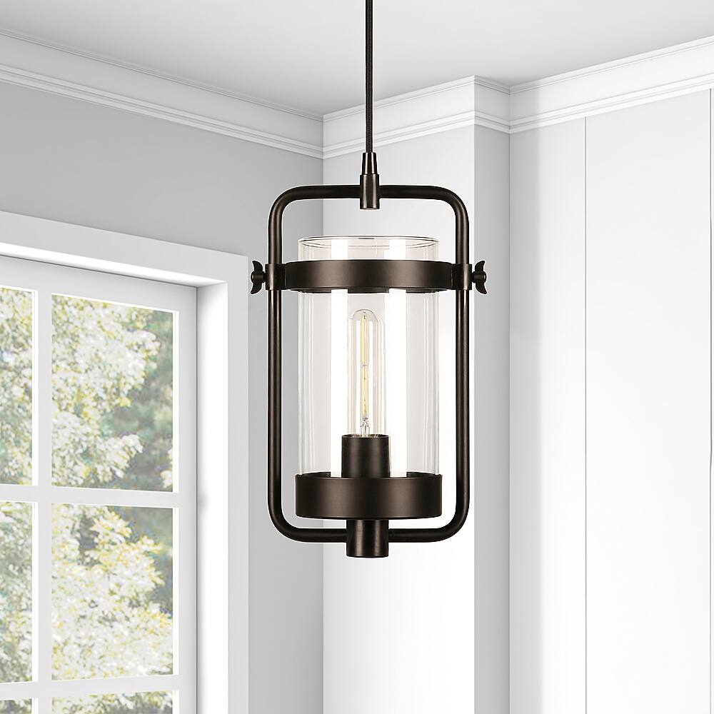 Alt View 16. Hudson&Canal - Orion Industrial Clear Glass Pendant - Blackened Bronze.