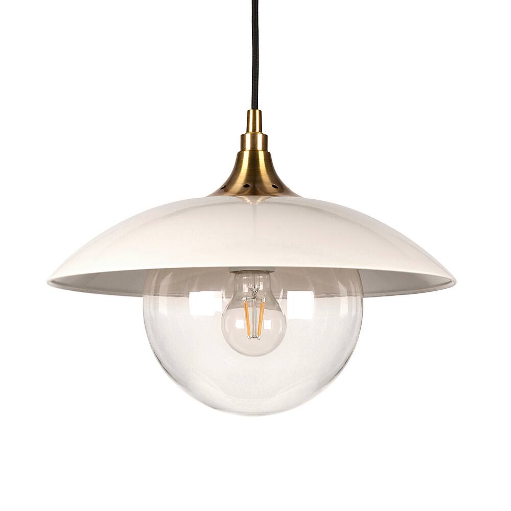 Angle. Hudson&Canal - Alvia Clear Glass Pendant - Pearled White/Brass.