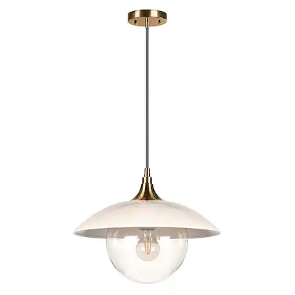 Front. Hudson&Canal - Alvia Clear Glass Pendant - Pearled White/Brass.