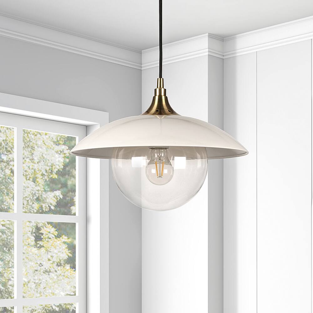 Alt View 11. Hudson&Canal - Alvia Clear Glass Pendant - Pearled White/Brass.
