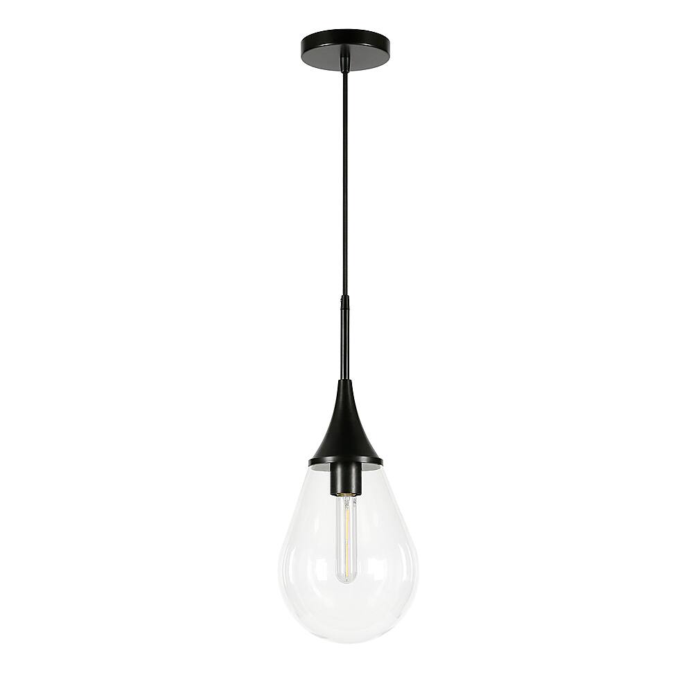 Angle View: Camden&Wells - Ambrose Clear Glass Pendant - Blackened Steel