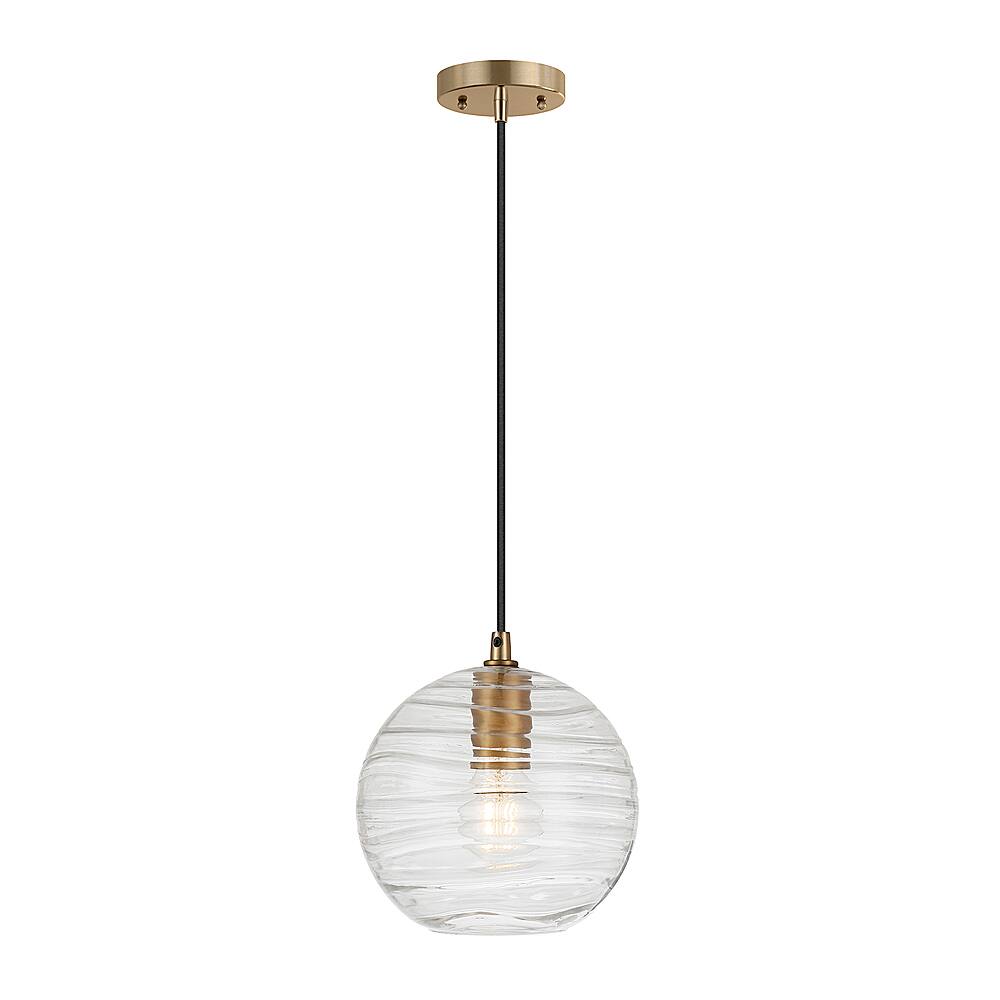 Angle. Hudson&Canal - Wayve Textured Glass Pendant - Brass.