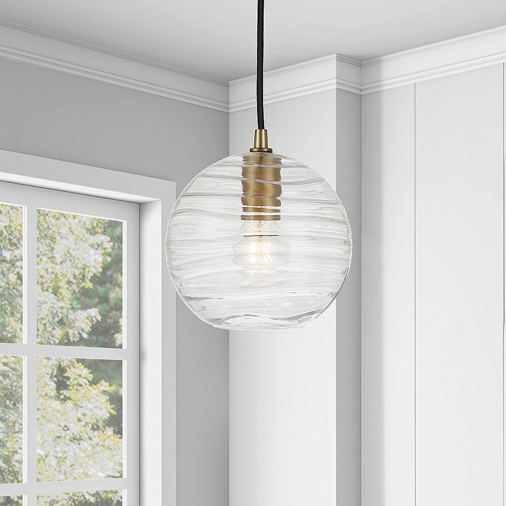 Alt View 11. Hudson&Canal - Wayve Textured Glass Pendant - Brass.