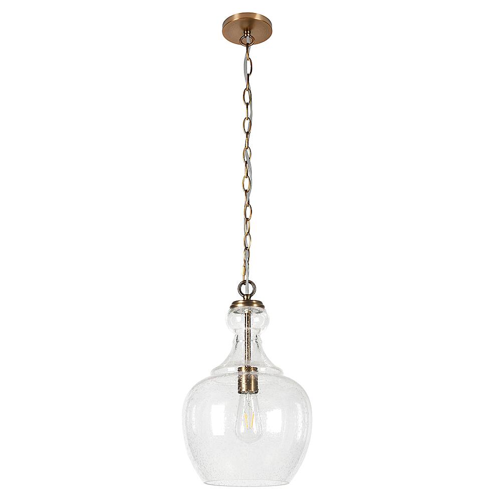 Angle. Hudson&Canal - Verona 11" Seeded Glass Pendant - Brass.