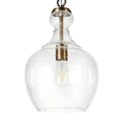 Front. Hudson&Canal - Verona 11" Seeded Glass Pendant - Brass.