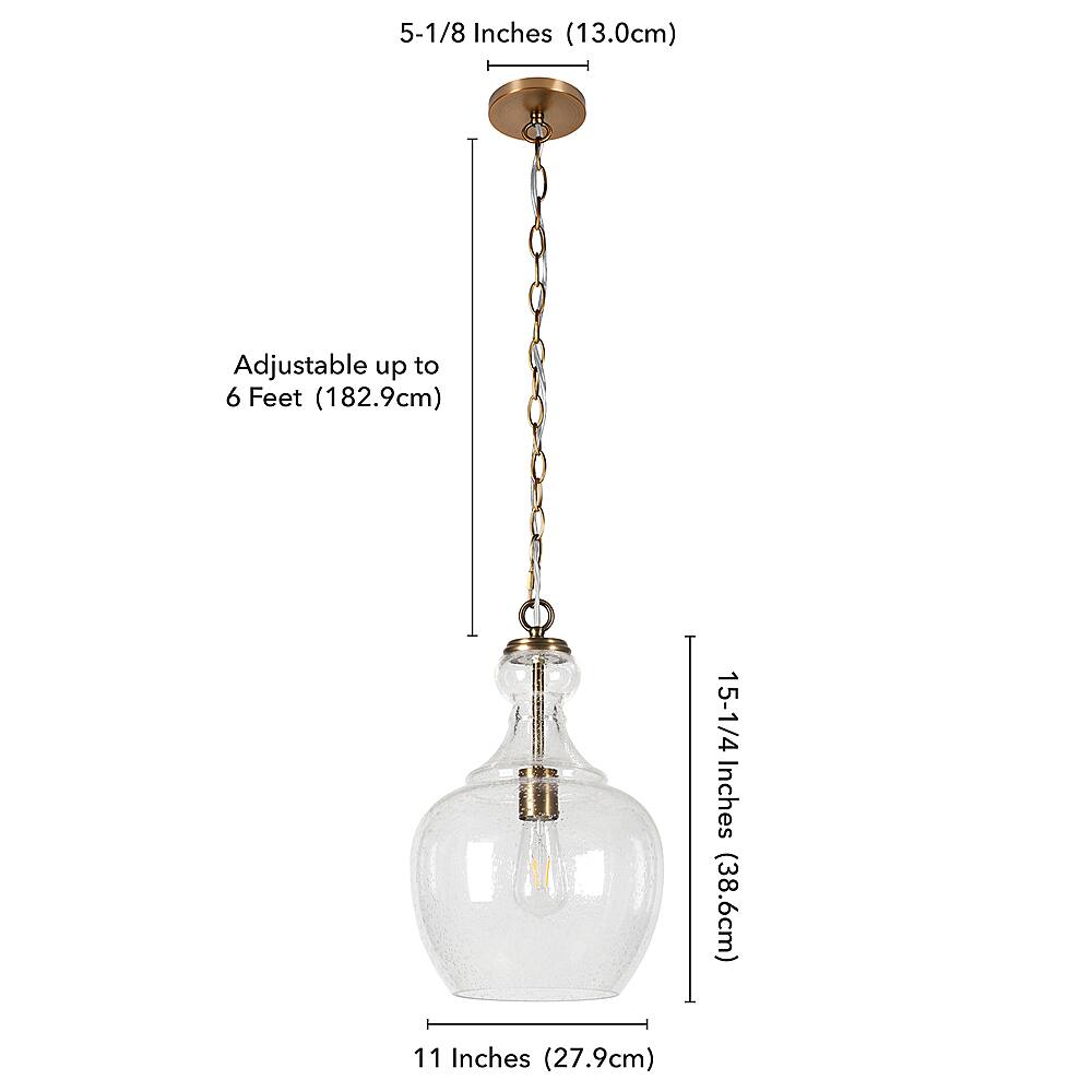 Alt View 13. Hudson&Canal - Verona 11" Seeded Glass Pendant - Brass.