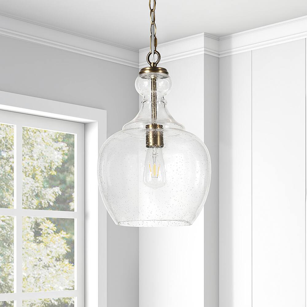 Alt View 16. Hudson&Canal - Verona 11" Seeded Glass Pendant - Brass.