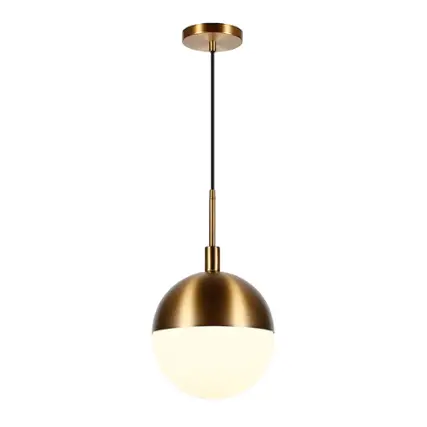 Front. Hudson&Canal - Orb Large Globe Frosted Glass Pendant - Brass.