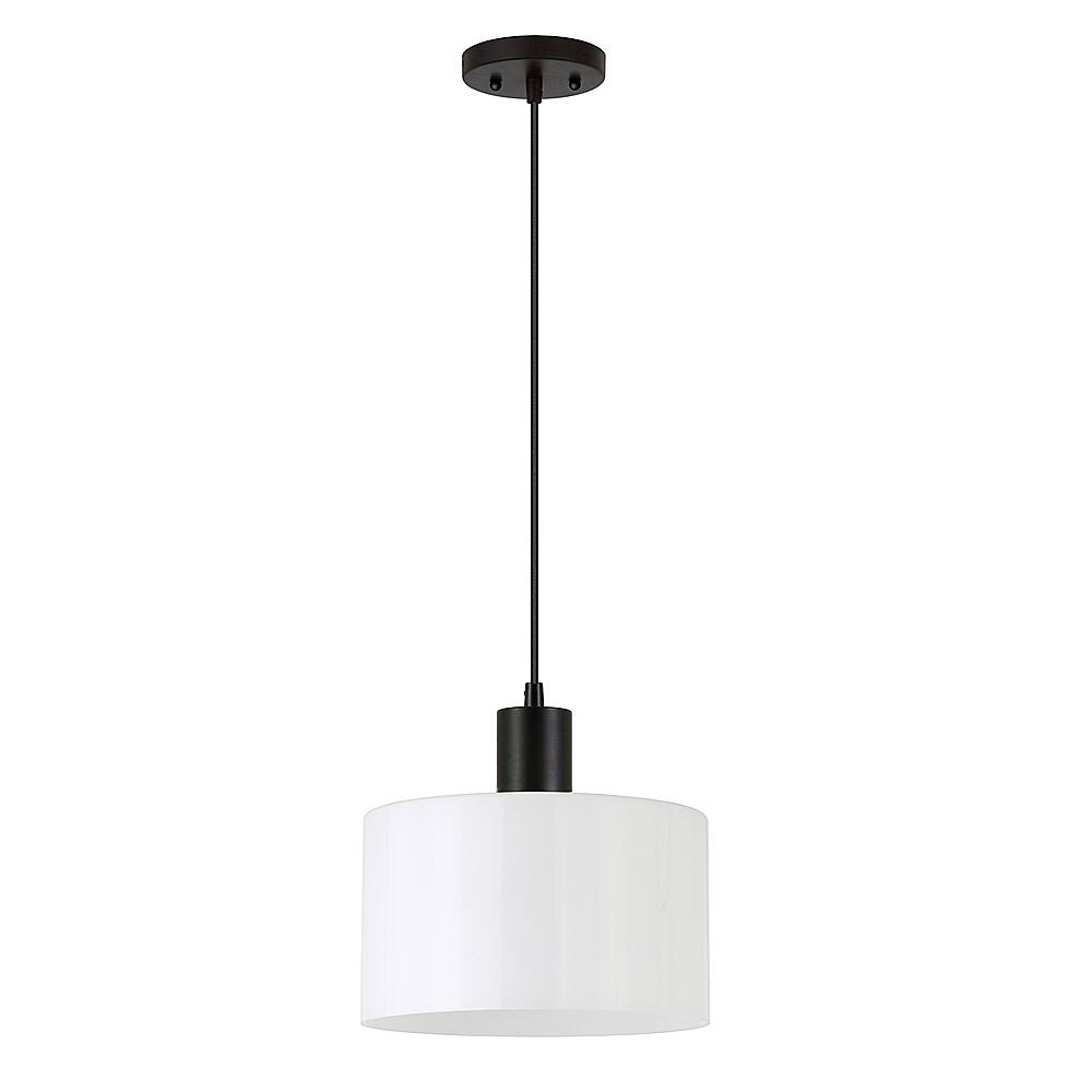 Angle View: Camden&Wells - Henri White Milk Glass Pendant - Blackened Bronze