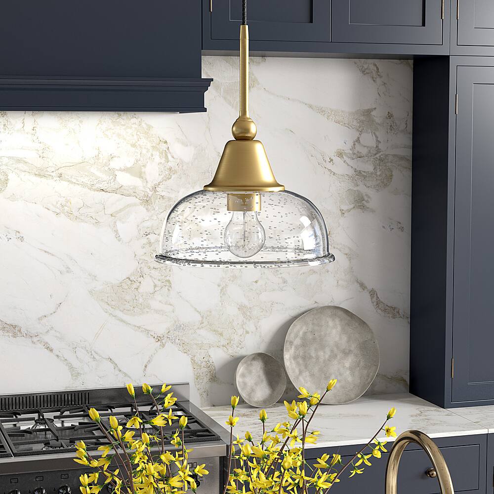 Alt View 11. Hudson&Canal - Magnolia Seeded Glass Pendant - Brass.