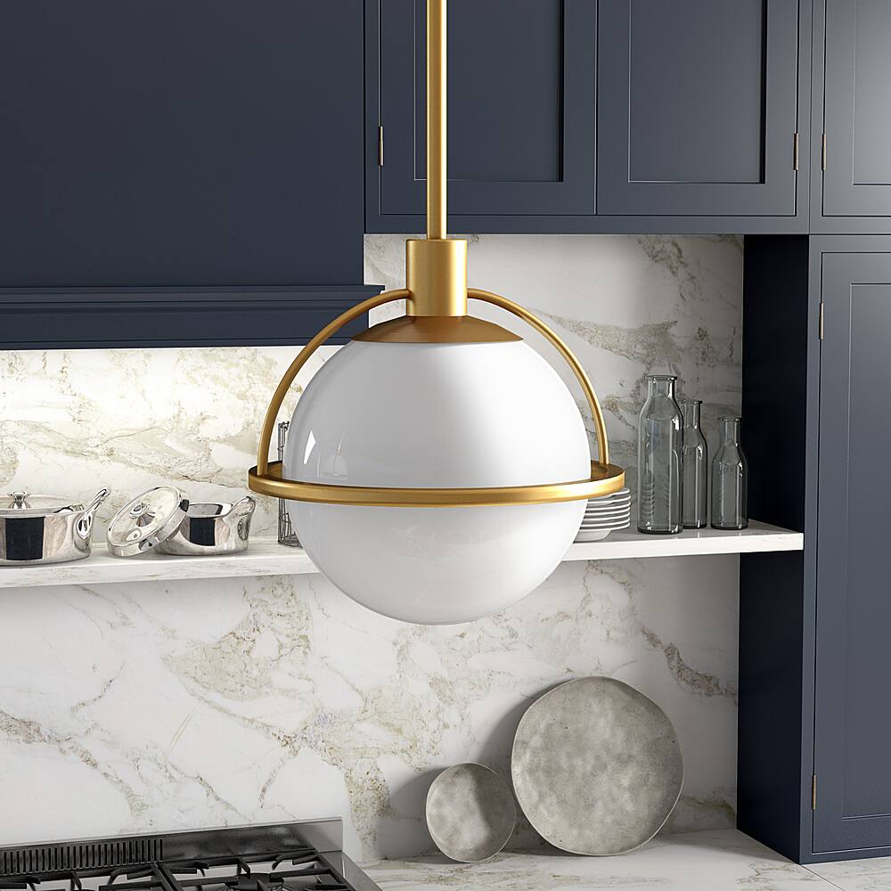 Alt View 11. Hudson&Canal - Cieonna White Milk Glass Pendant - Brass.