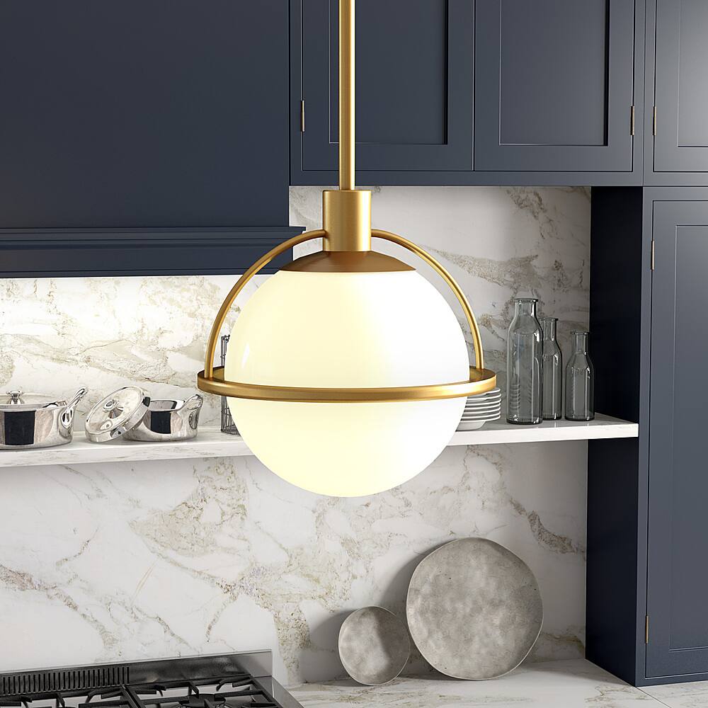Alt View 16. Hudson&Canal - Cieonna White Milk Glass Pendant - Brass.