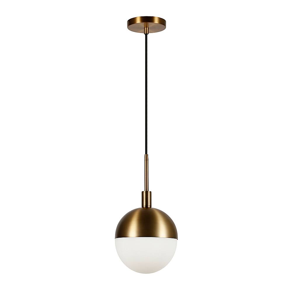 Angle. Hudson&Canal - Orb Small Globe Frosted Glass Pendant - Brass.
