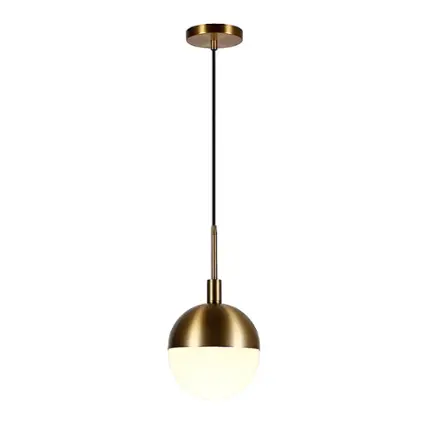 Front. Hudson&Canal - Orb Small Globe Frosted Glass Pendant - Brass.