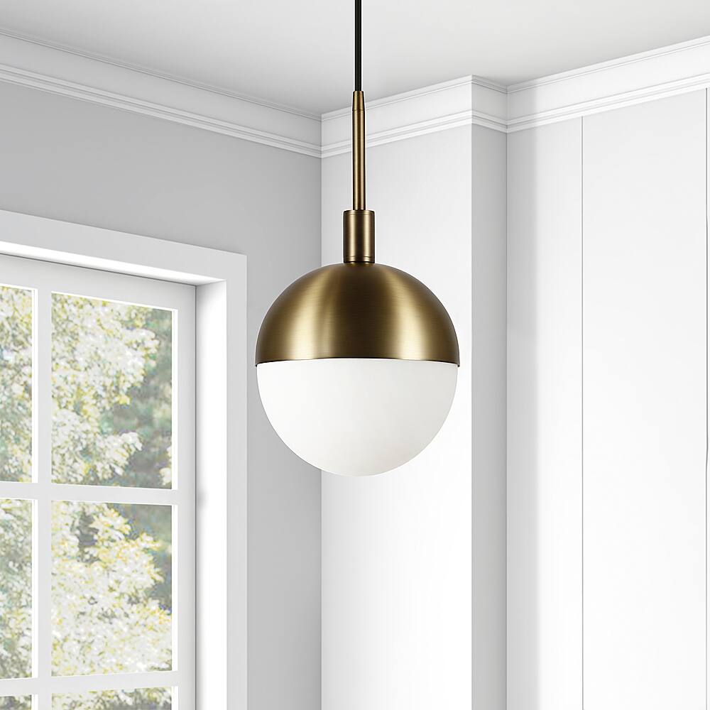 Alt View 11. Hudson&Canal - Orb Small Globe Frosted Glass Pendant - Brass.