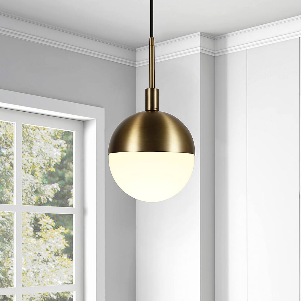 Alt View 12. Hudson&Canal - Orb Small Globe Frosted Glass Pendant - Brass.