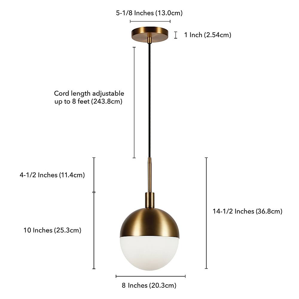 Alt View 13. Hudson&Canal - Orb Small Globe Frosted Glass Pendant - Brass.