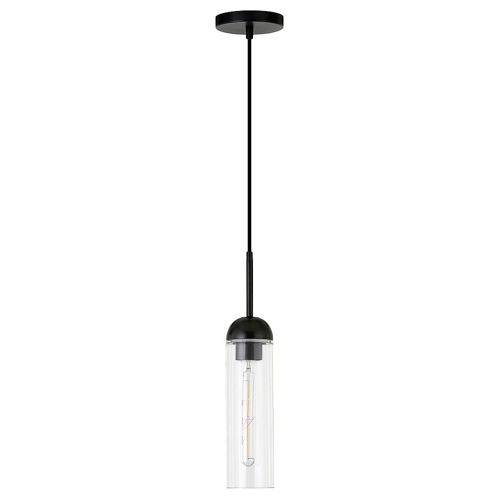 Angle. Hudson&Canal - Kagan Clear Glass Mini Pendant - Blackened Steel.