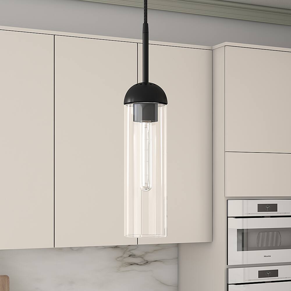 Alt View 11. Hudson&Canal - Kagan Clear Glass Mini Pendant - Blackened Steel.