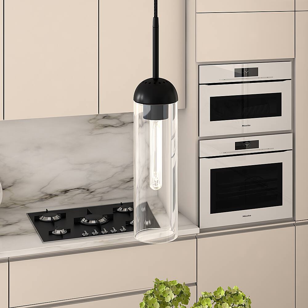 Alt View 16. Hudson&Canal - Kagan Clear Glass Mini Pendant - Blackened Steel.