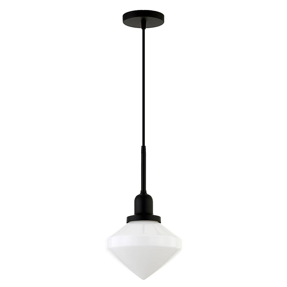 Angle View: Camden&Wells - Zariza White Milk Glass Pendant - Blackened Bronze