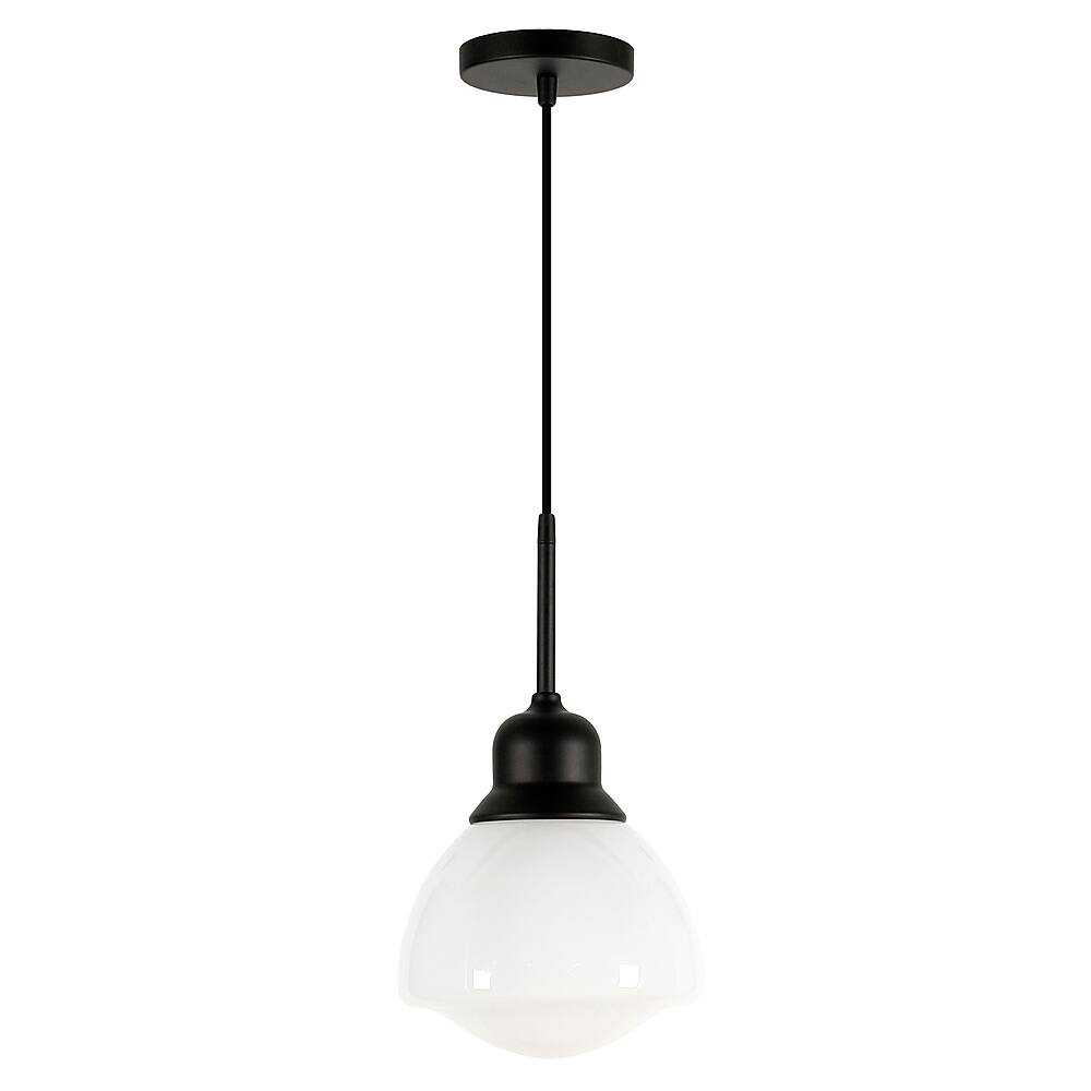 Angle View: Camden&Wells - Brooks White Milk Glass Pendant - Blackened Bronze