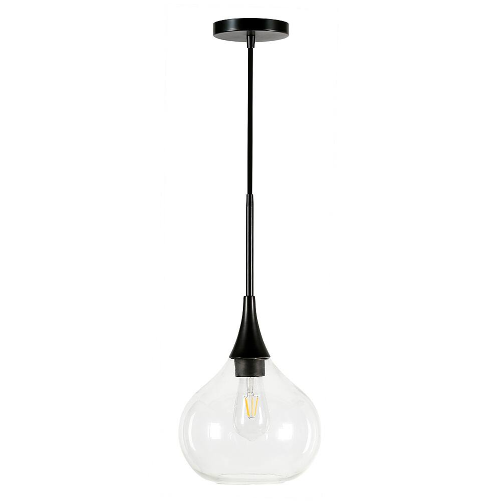 Angle. Hudson&Canal - Ida Clear Glass Pendant - Matte Black.