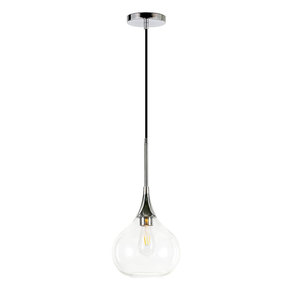 Angle. Hudson&Canal - Ida Clear Glass Pendant - Polished Nickel.