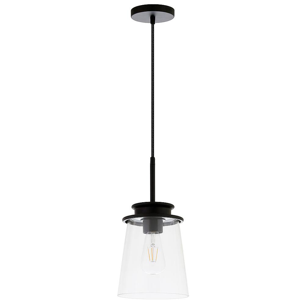 Angle. Hudson&Canal - Elwood Clear Glass Pendant - Blackened Bronze.