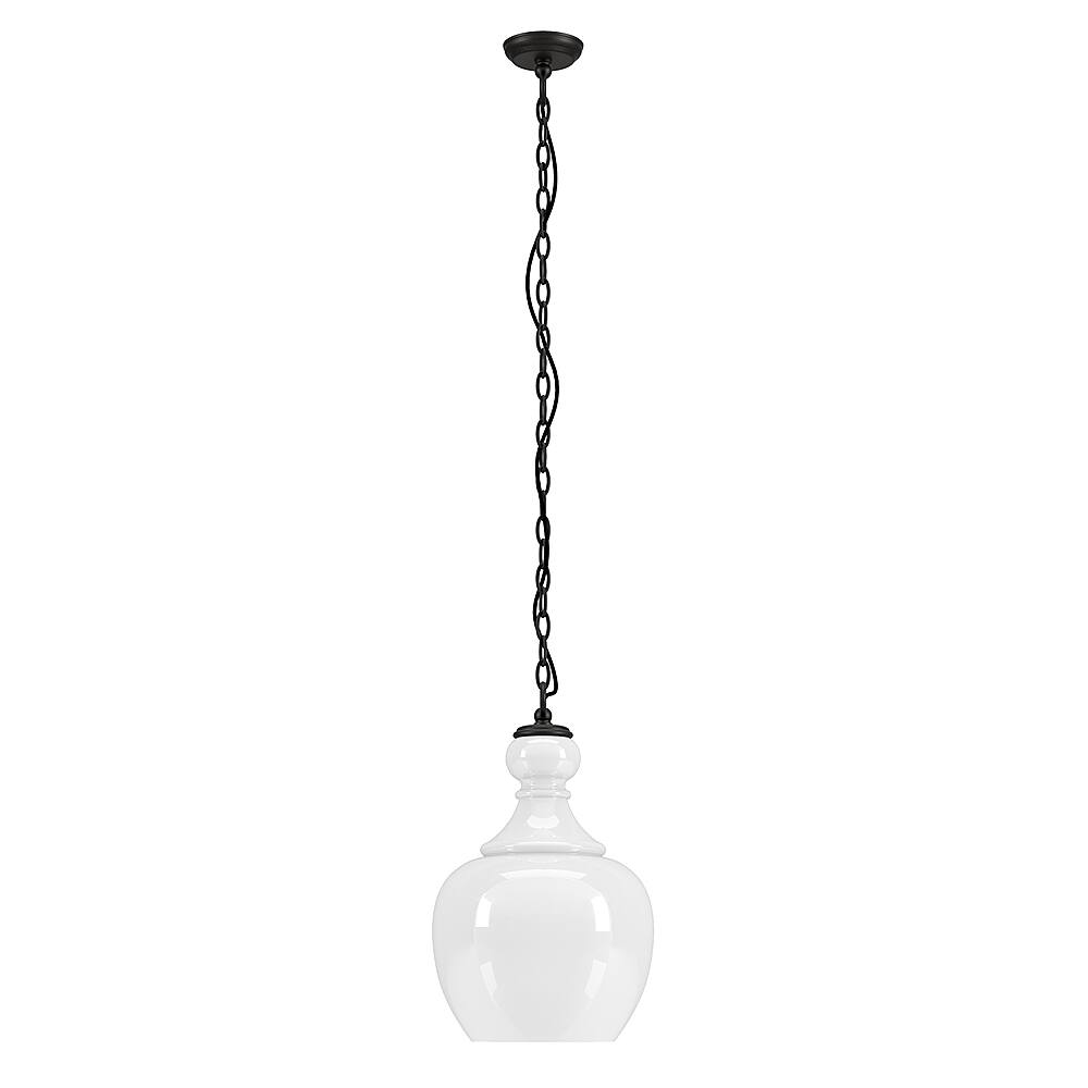 Angle View: Camden&Wells - Verona 11" White Milk Glass Pendant - Blackened Bronze