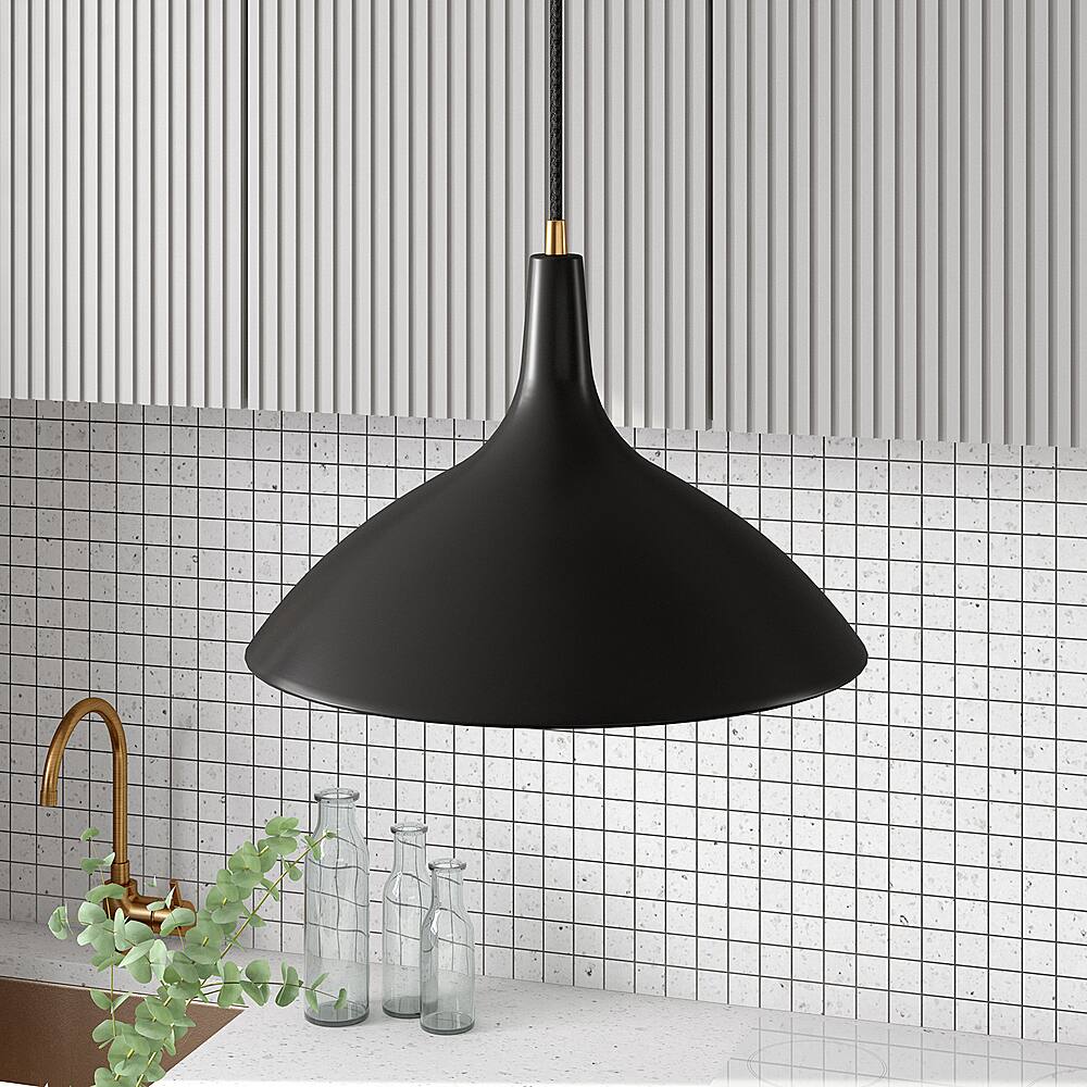 Alt View 11. Hudson&Canal - Barton Metal Pendant - Matte Black/Brass.
