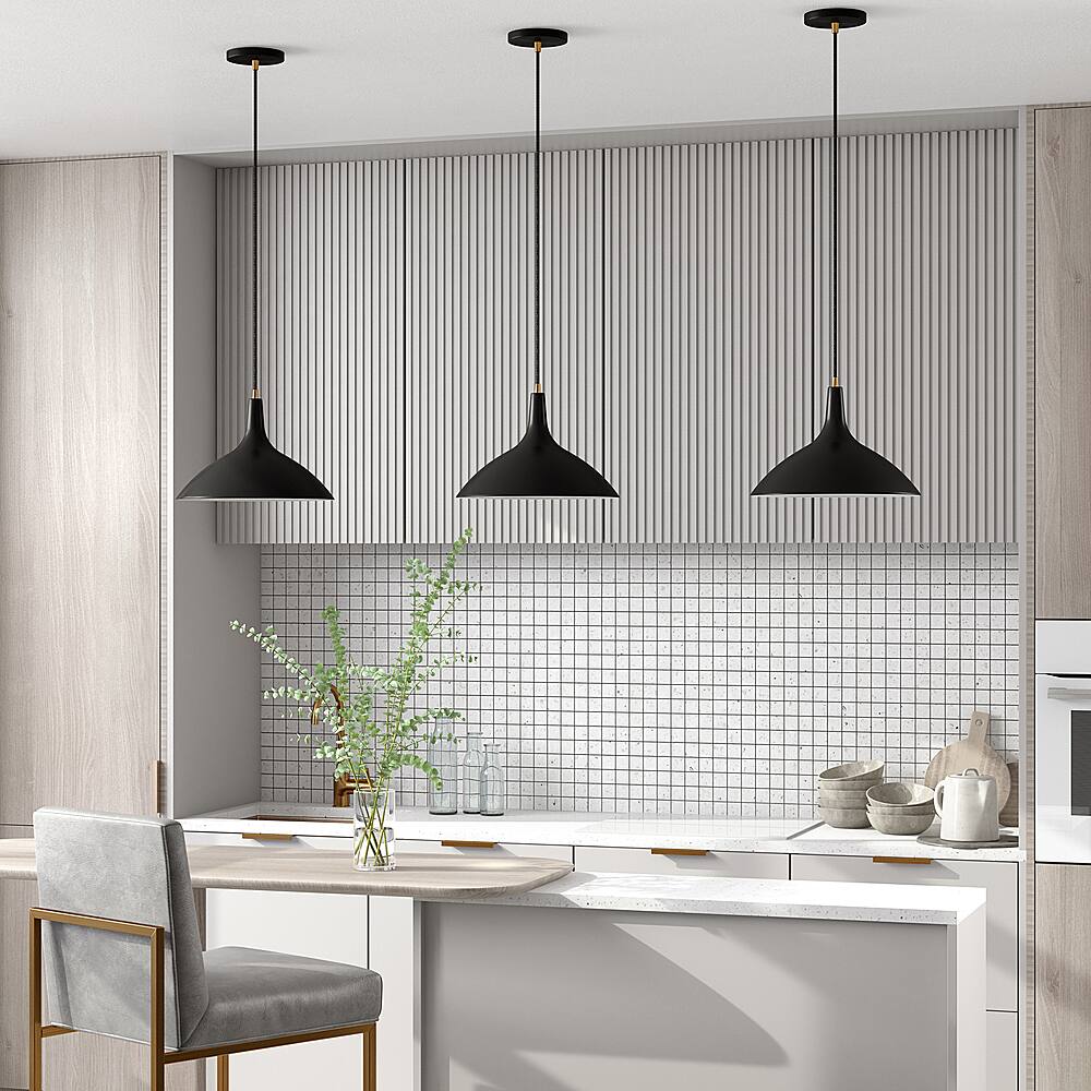 Alt View 12. Hudson&Canal - Barton Metal Pendant - Matte Black/Brass.