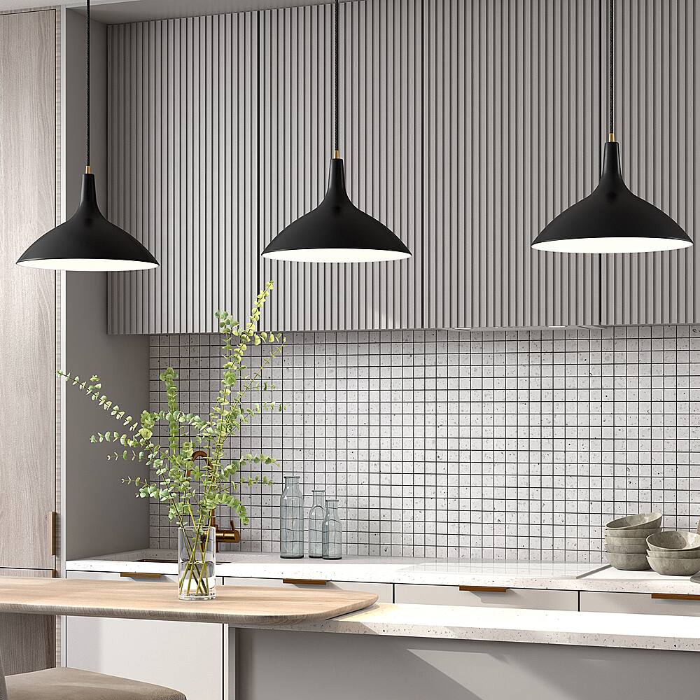 Alt View 17. Hudson&Canal - Barton Metal Pendant - Matte Black/Brass.