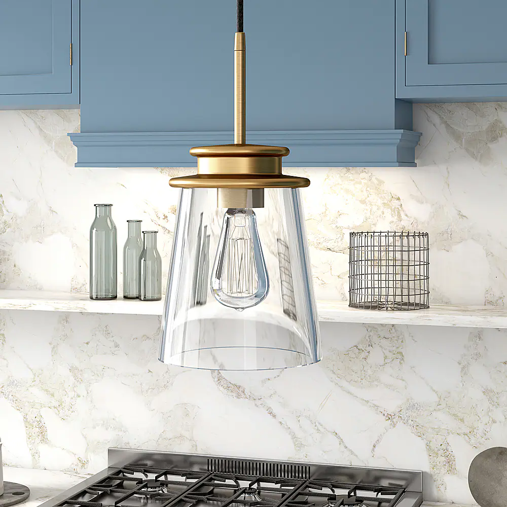 Alt View 11. Hudson&Canal - Elwood Clear Glass Pendant - Brass.