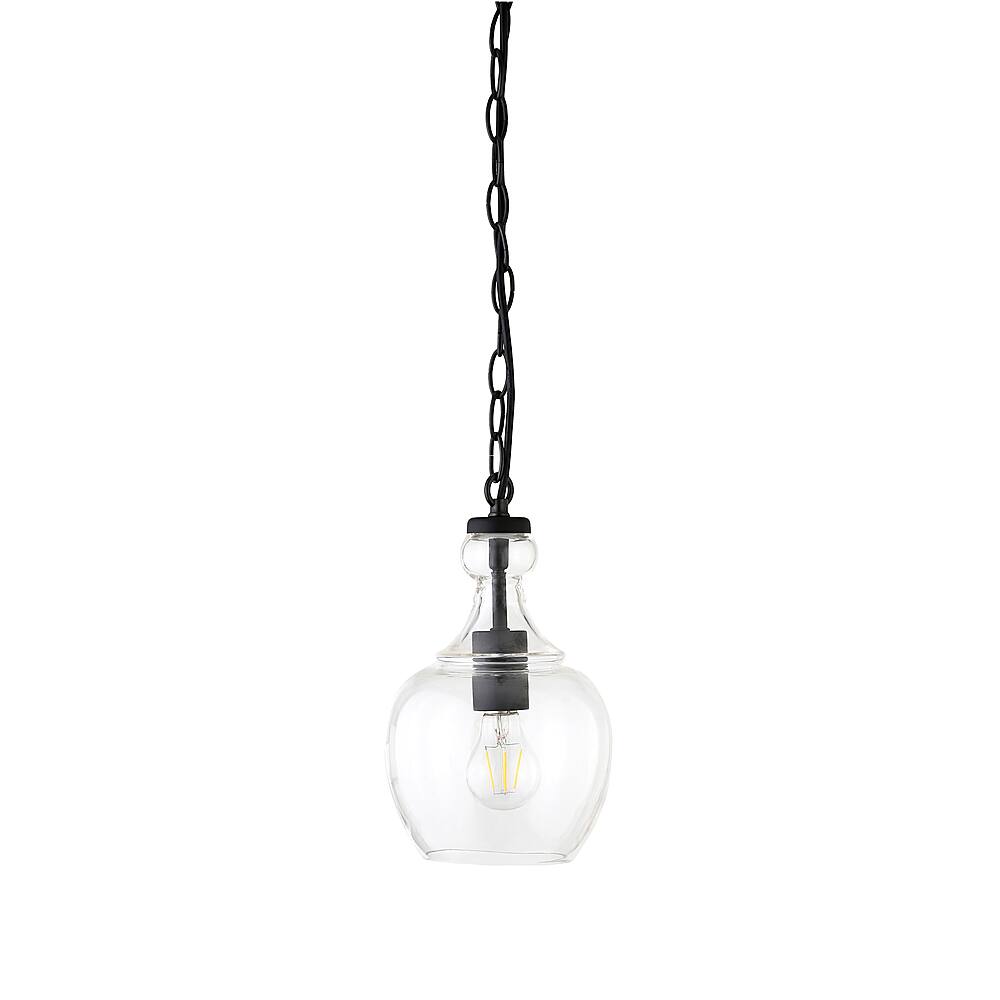 Angle. Hudson&Canal - Verona 7" Clear Glass Pendant - Blackened Bronze.