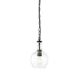 Hudson&Canal - Verona 7" Clear Glass Pendant - Blackened Bronze