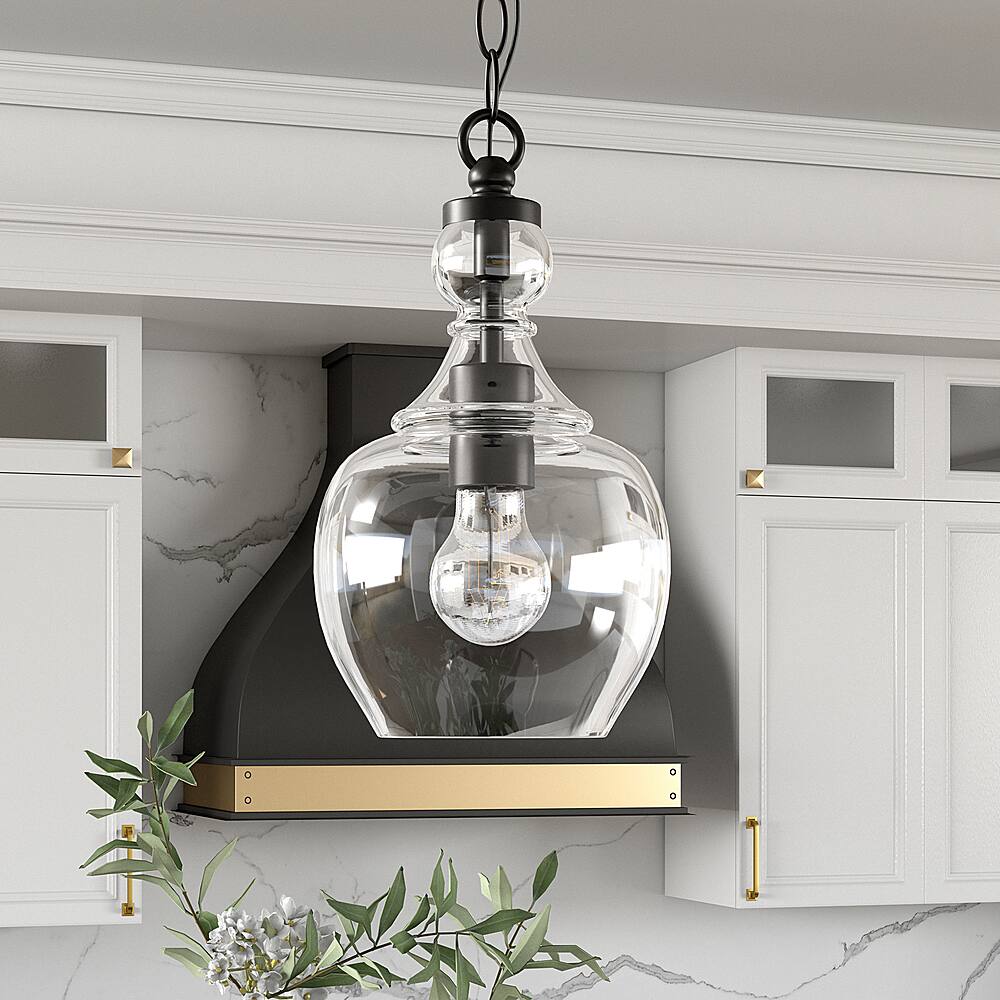 Alt View 11. Hudson&Canal - Verona 7" Clear Glass Pendant - Blackened Bronze.