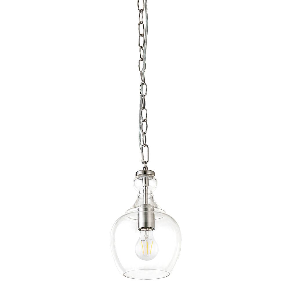 Angle. Hudson&Canal - Verona 7" Clear Glass Pendant - Brushed Nickel.