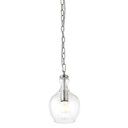 Front. Hudson&Canal - Verona 7" Clear Glass Pendant - Brushed Nickel.